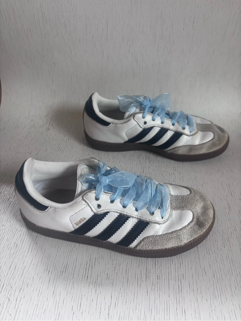 Adidas Sambas sneakers shoes white leather black stripes 13.5 back to school